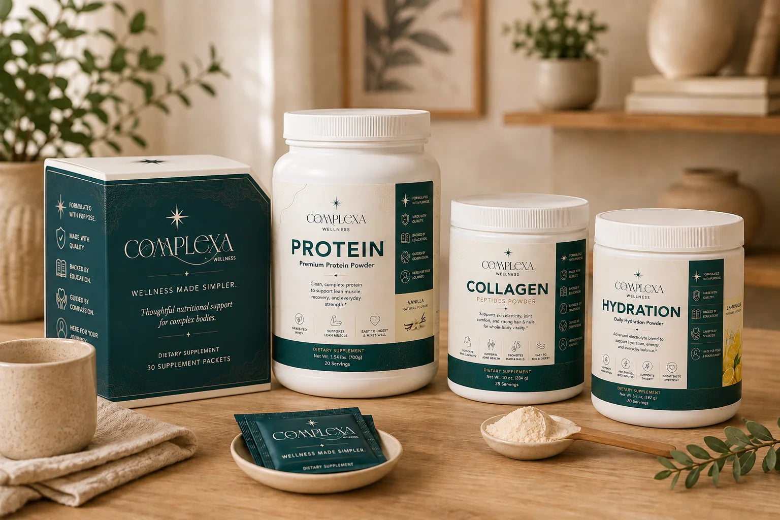 Wellness routine in a bright kitchen